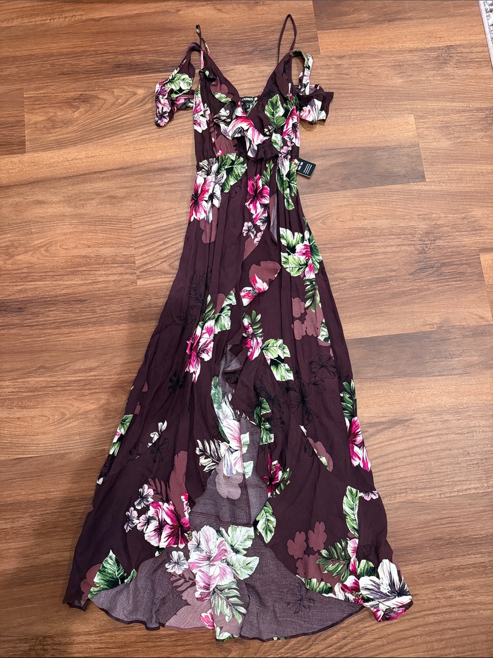 Express Plum Floral Off-Shoulder Maxi Dress